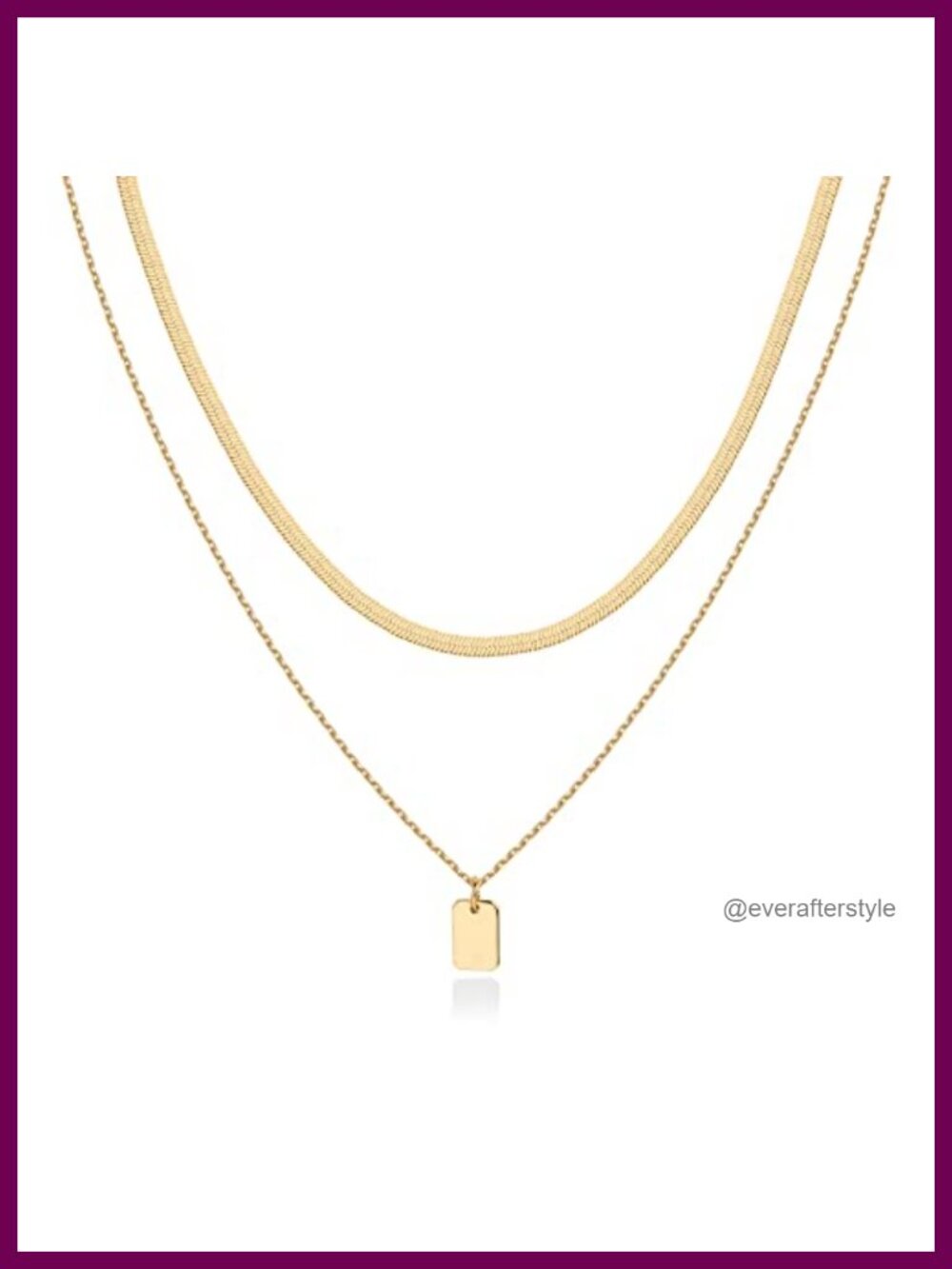 14K Gold Plated Layered Chain Necklace with Dog Tag Pendant